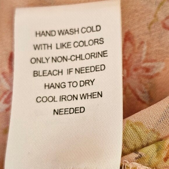 Daniel Rainn Sheer Pink Floral Blouse Size S Pleated Front Back Covered Buttons - Picture 10 of 11